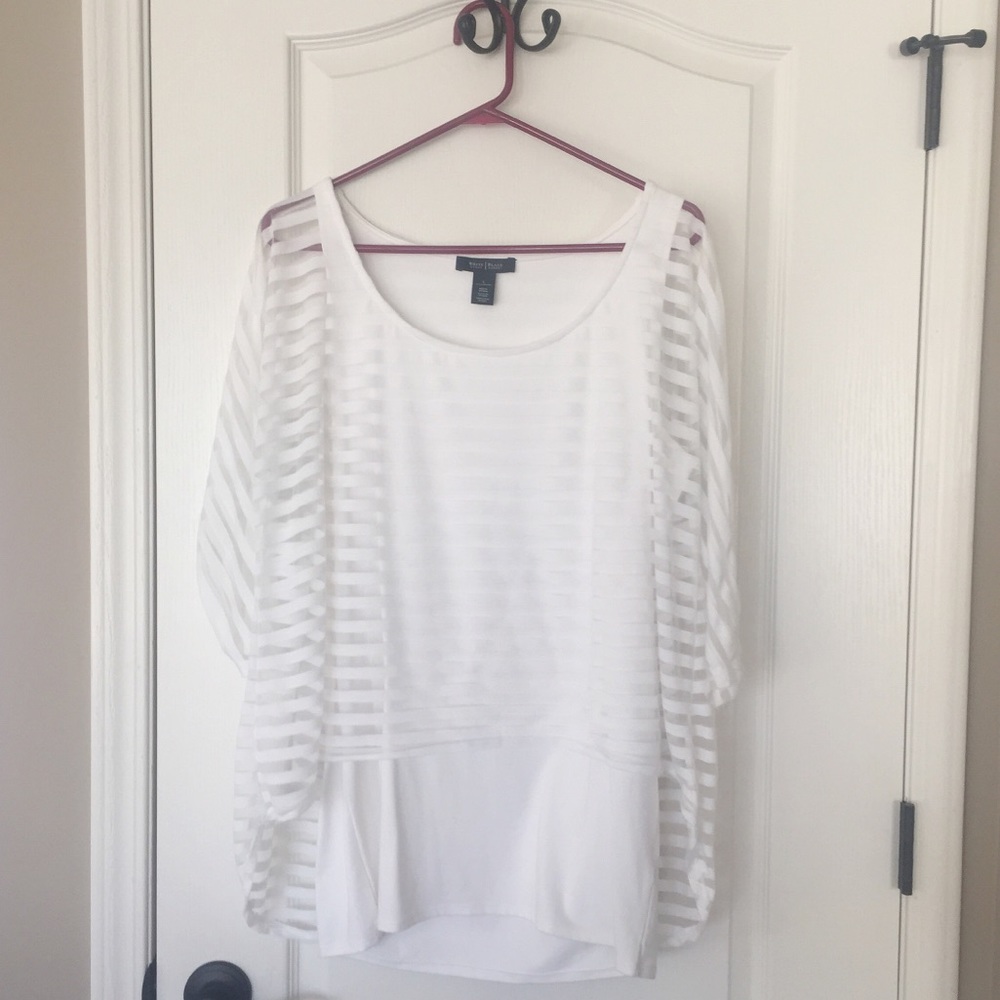 WHBM white striped tunic with 3/4 sleeves